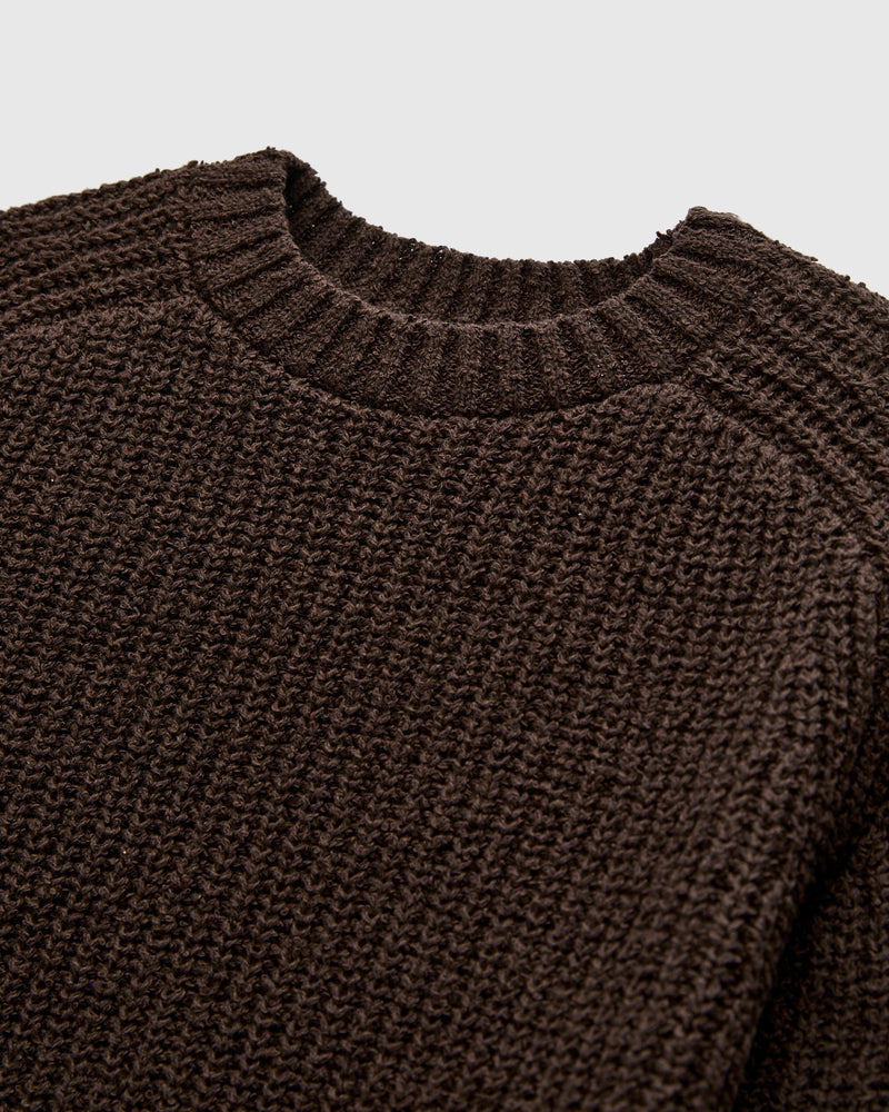Cotton Crewneck Sweater in Bark Boucle