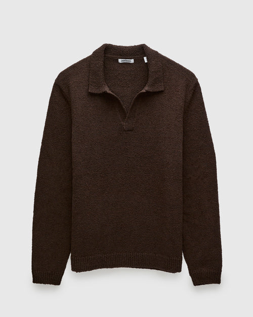 Long Sleeve Knit Polo in Bark Boucle