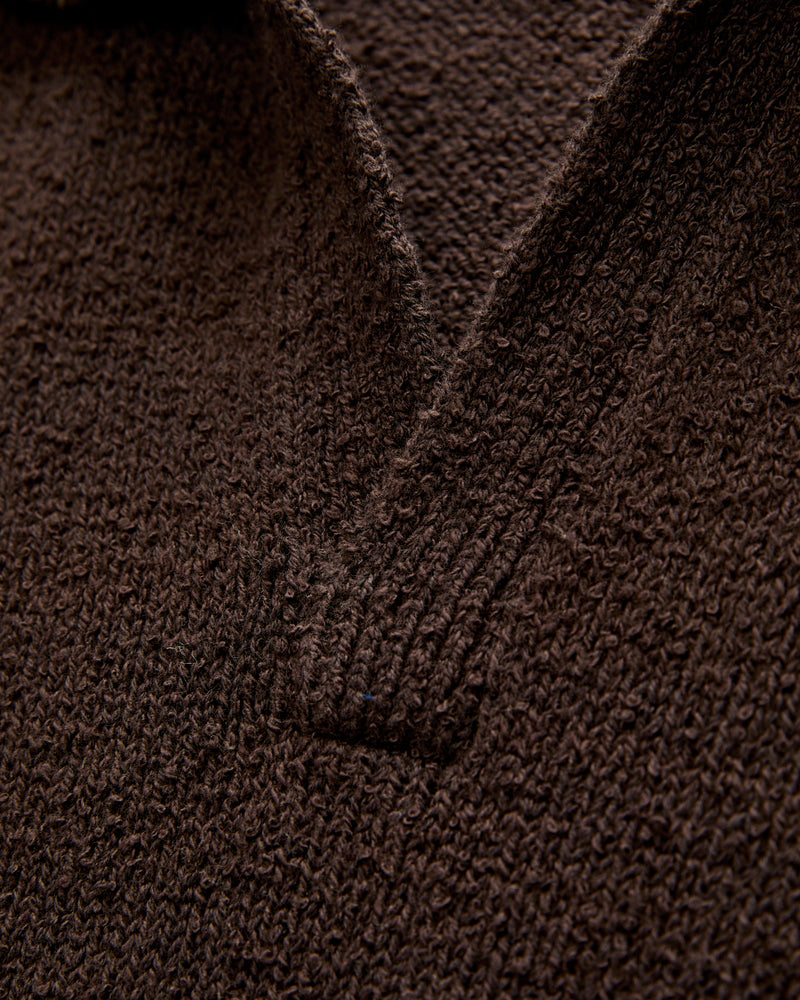 Long Sleeve Knit Polo in Bark Boucle
