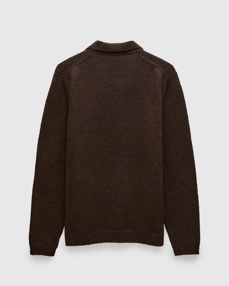 Long Sleeve Knit Polo in Bark Boucle