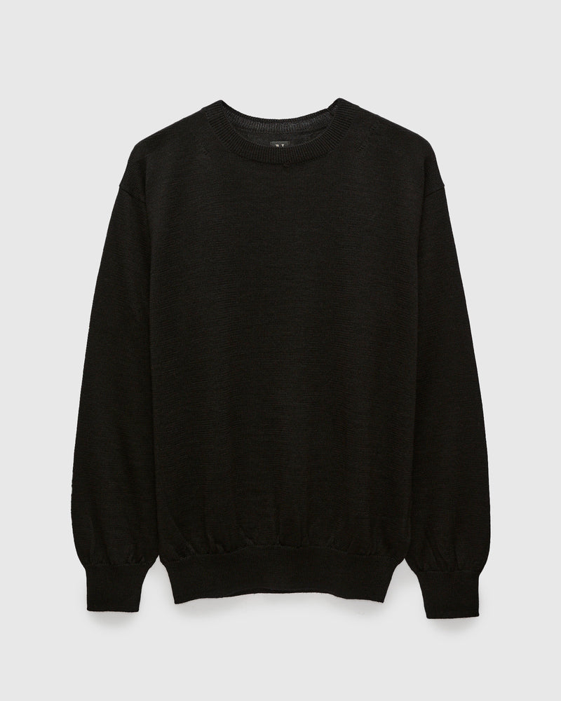 Ramie Wool Crewneck Sweater in Black