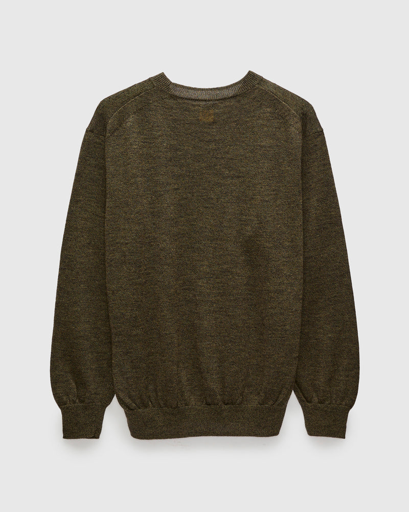 Ramie Wool Crewneck Sweater in Olive