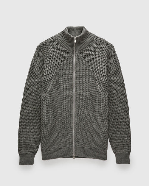 Signature Knit Wool Drivers Zip in Melange Grey