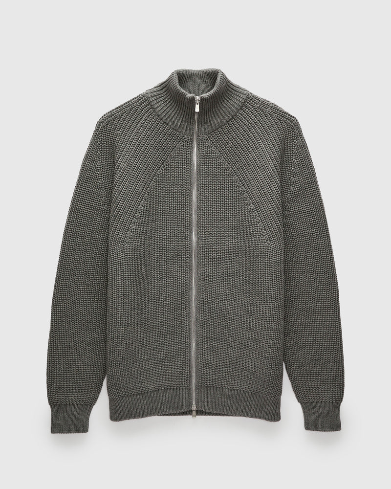 Signature Knit Wool Drivers Zip in Melange Grey