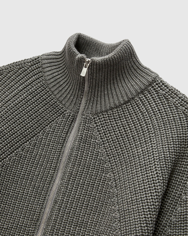 Signature Knit Wool Drivers Zip in Melange Grey