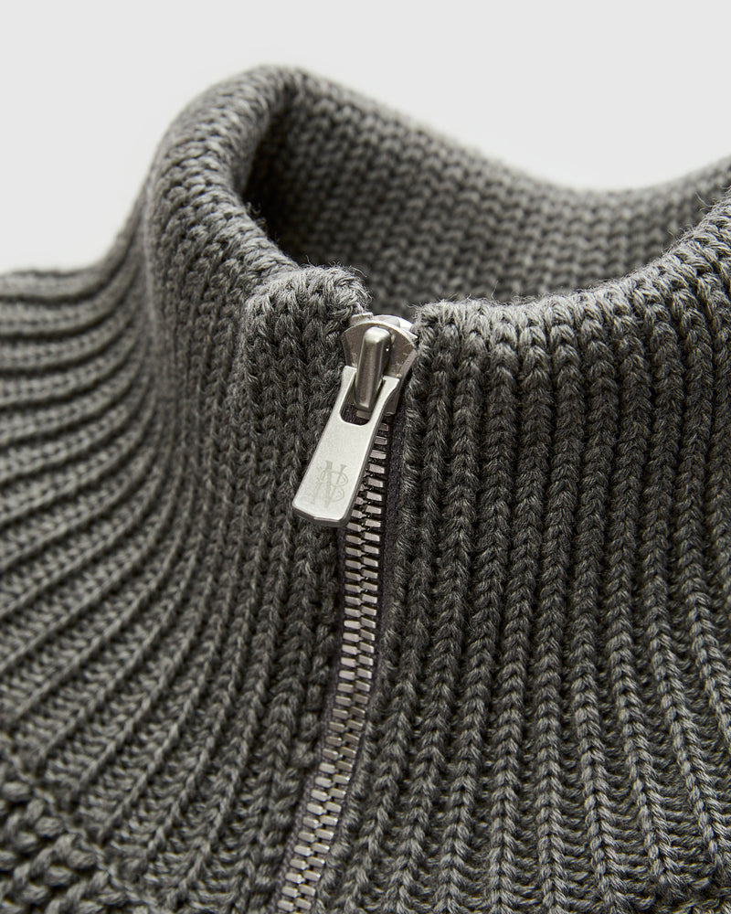 Signature Knit Wool Drivers Zip in Melange Grey