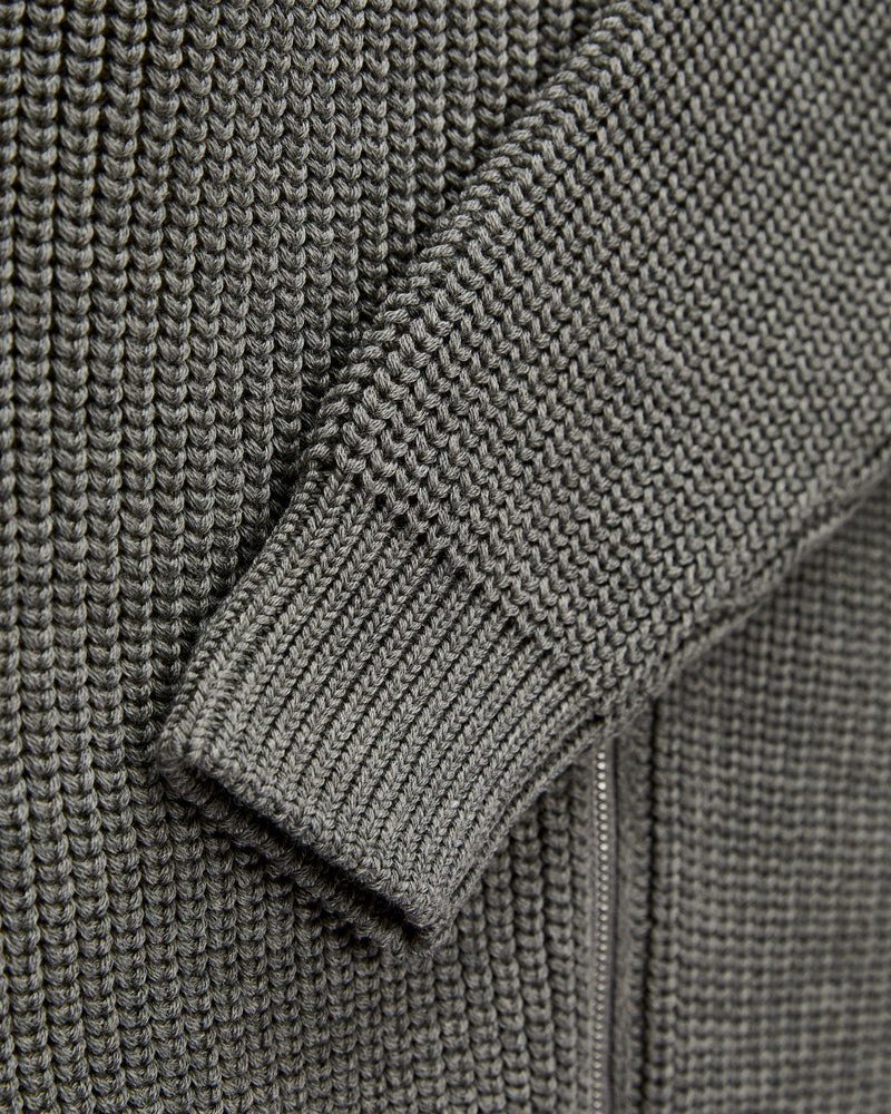 Signature Knit Wool Drivers Zip in Melange Grey