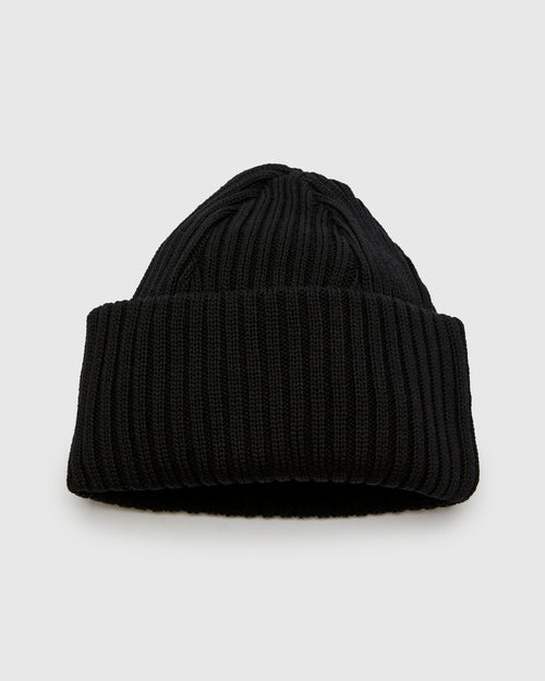 Solid Wool Knit Cap in Black