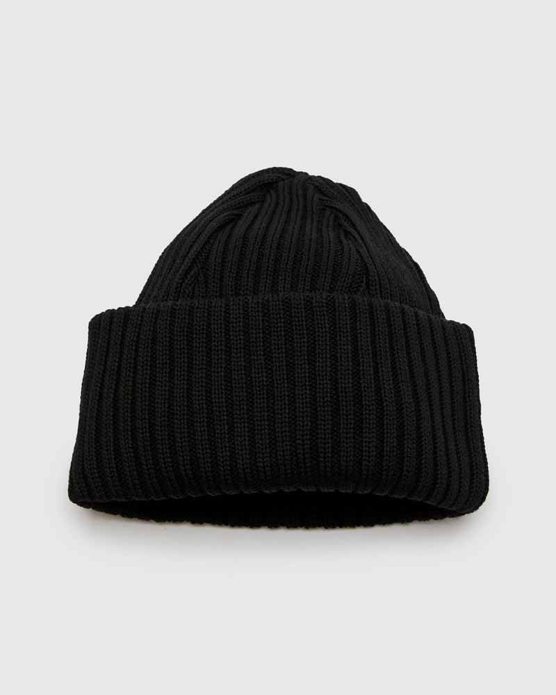 Solid Wool Knit Cap in Black