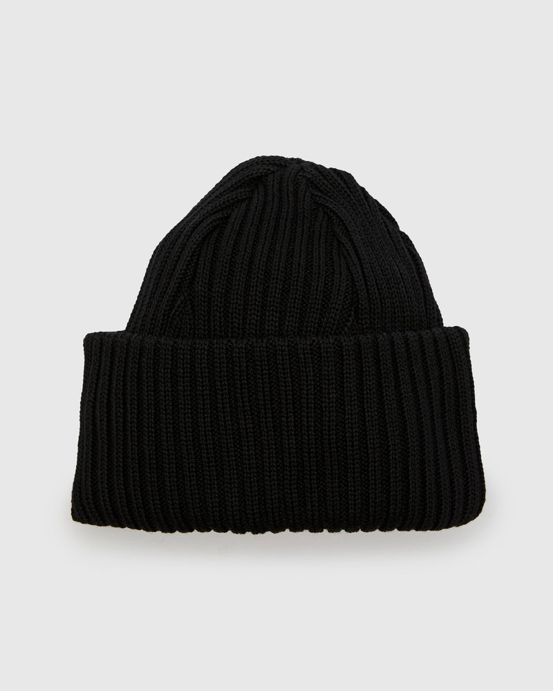 Solid Wool Knit Cap in Black