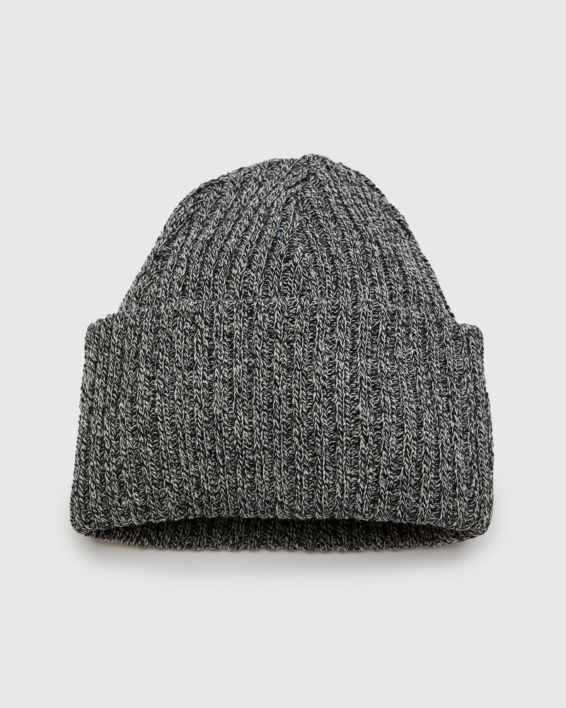 Solid Wool Knit Cap in Ivory/Black