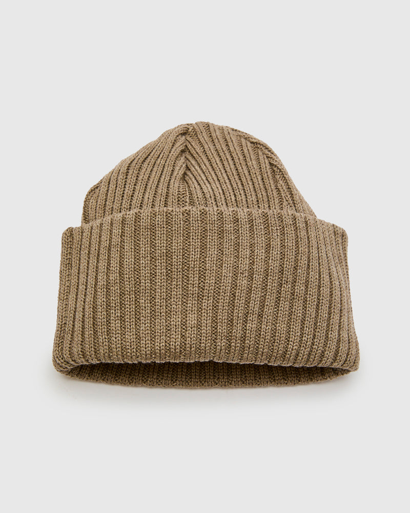 Solid Wool Knit Cap in Melange Brown