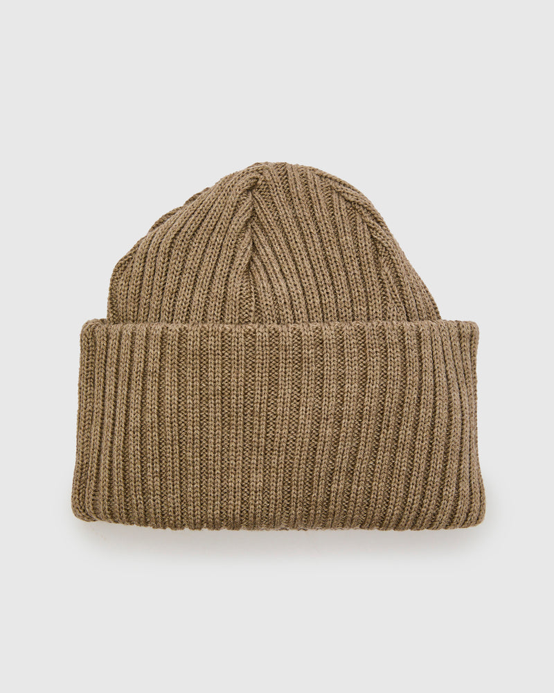 Solid Wool Knit Cap in Melange Brown