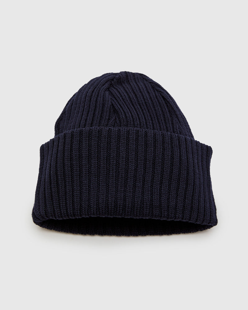 Solid Wool Knit Cap in Navy