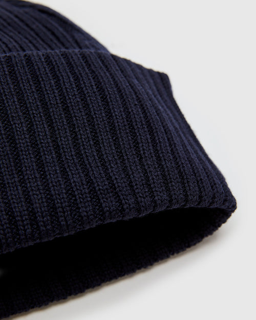 Solid Wool Knit Cap in Navy