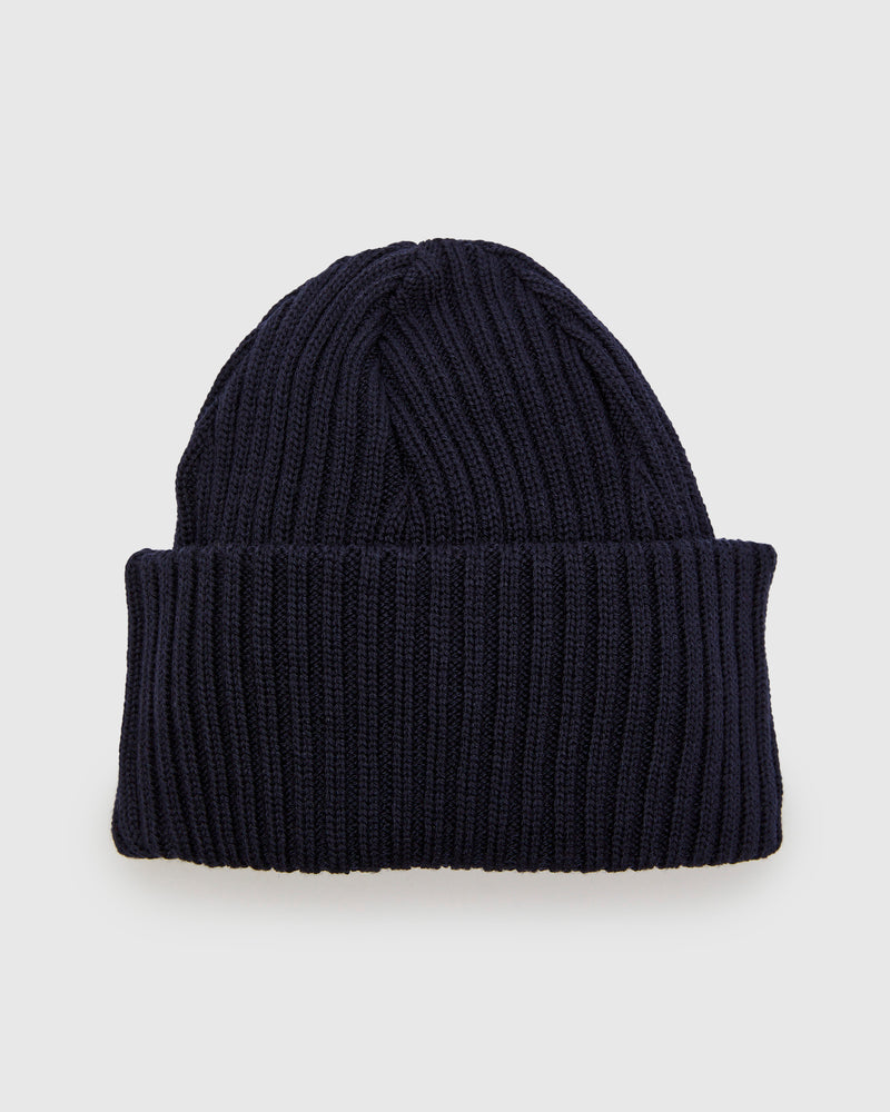 Solid Wool Knit Cap in Navy