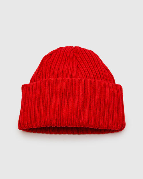 Solid Wool Knit Cap in Vermilion
