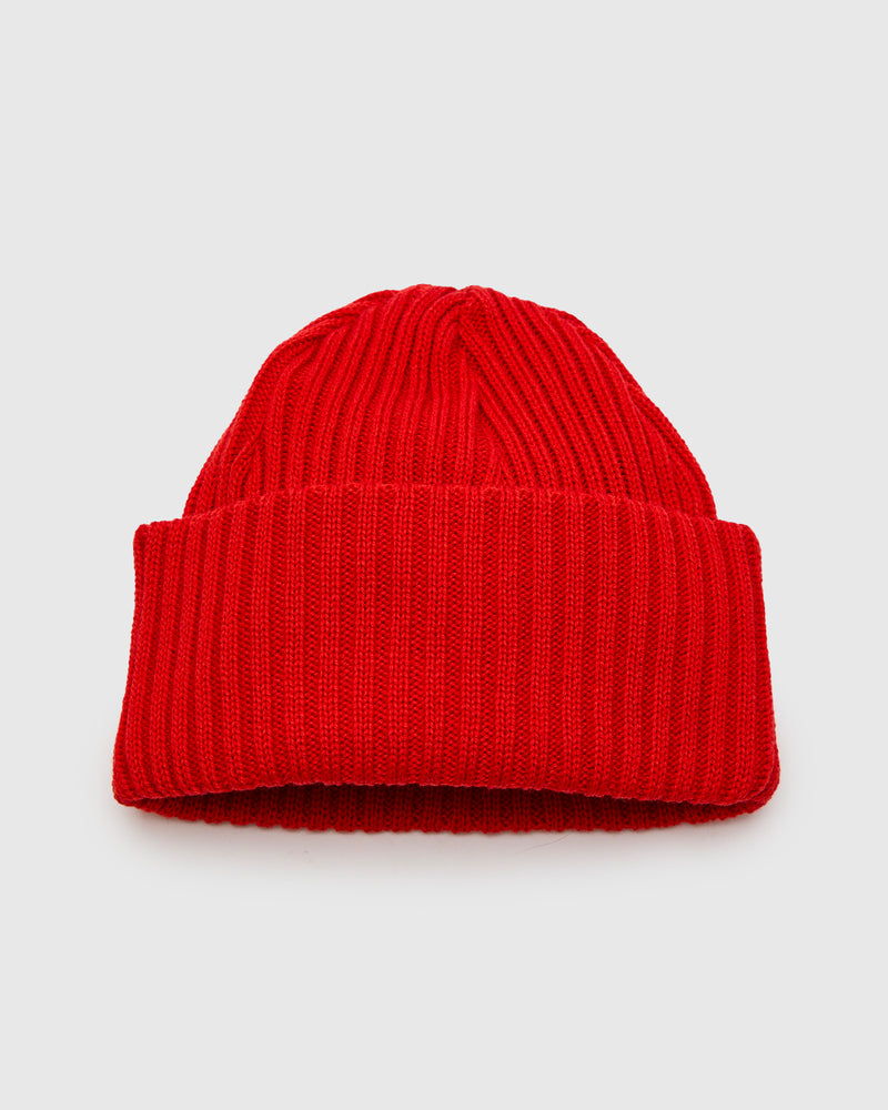 Solid Wool Knit Cap in Vermilion