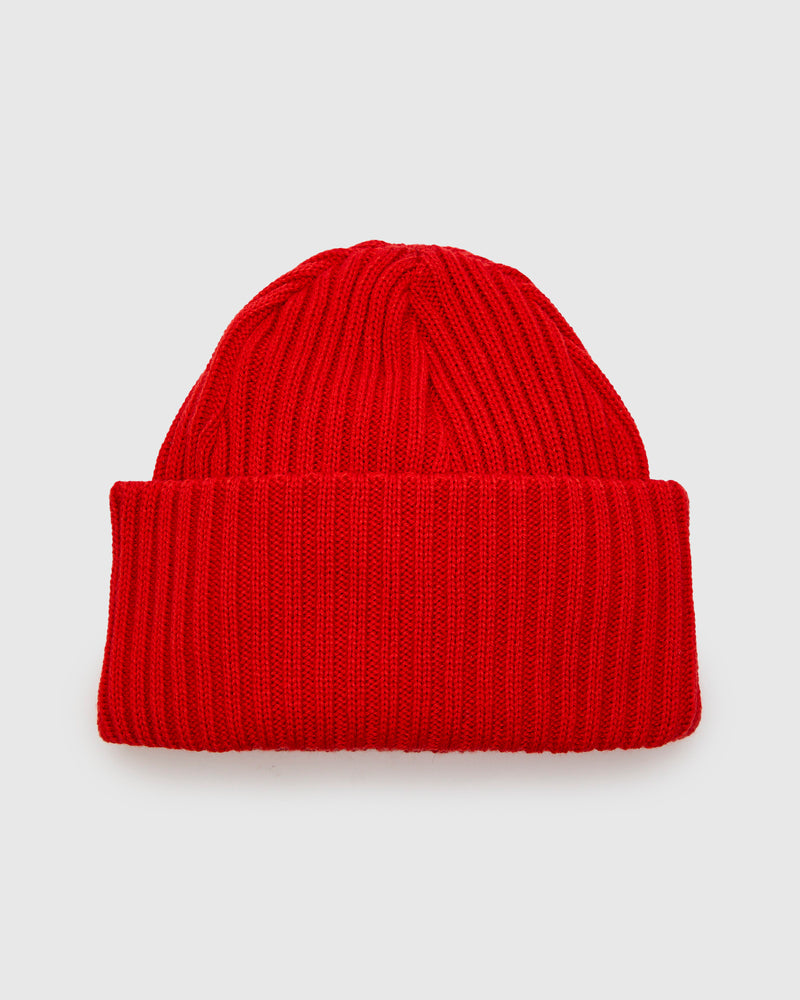 Solid Wool Knit Cap in Vermilion
