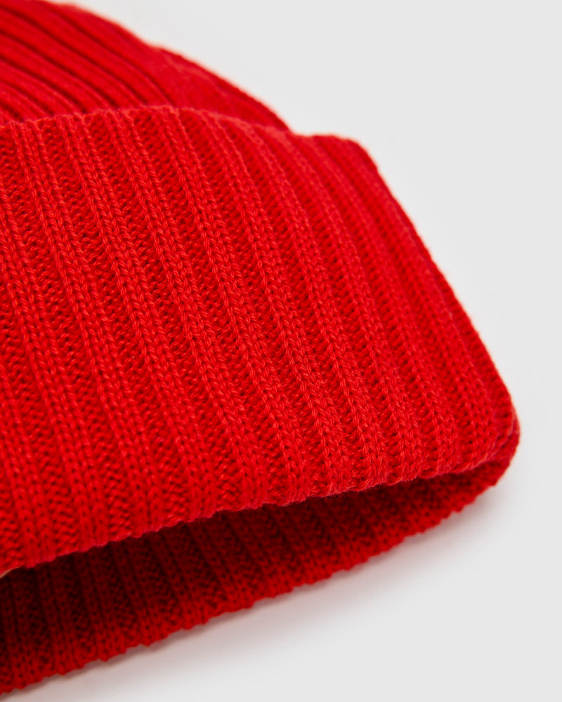 Solid Wool Knit Cap in Vermilion