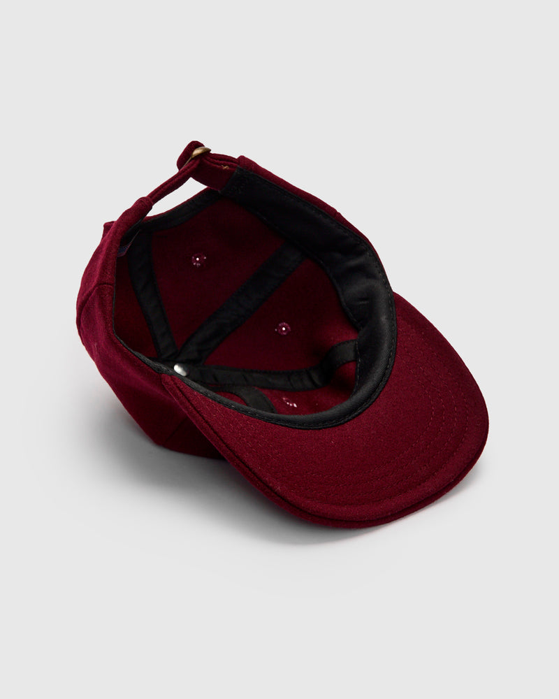 Baseball Hat in Burgundy Melton Wool