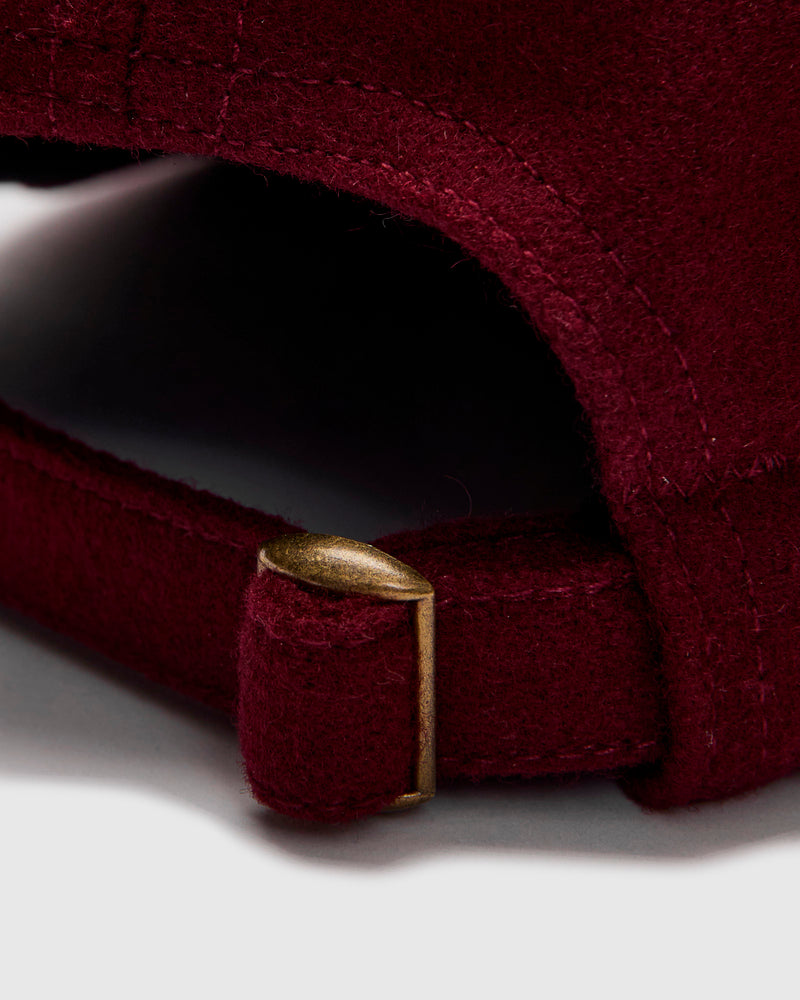 Baseball Hat in Burgundy Melton Wool