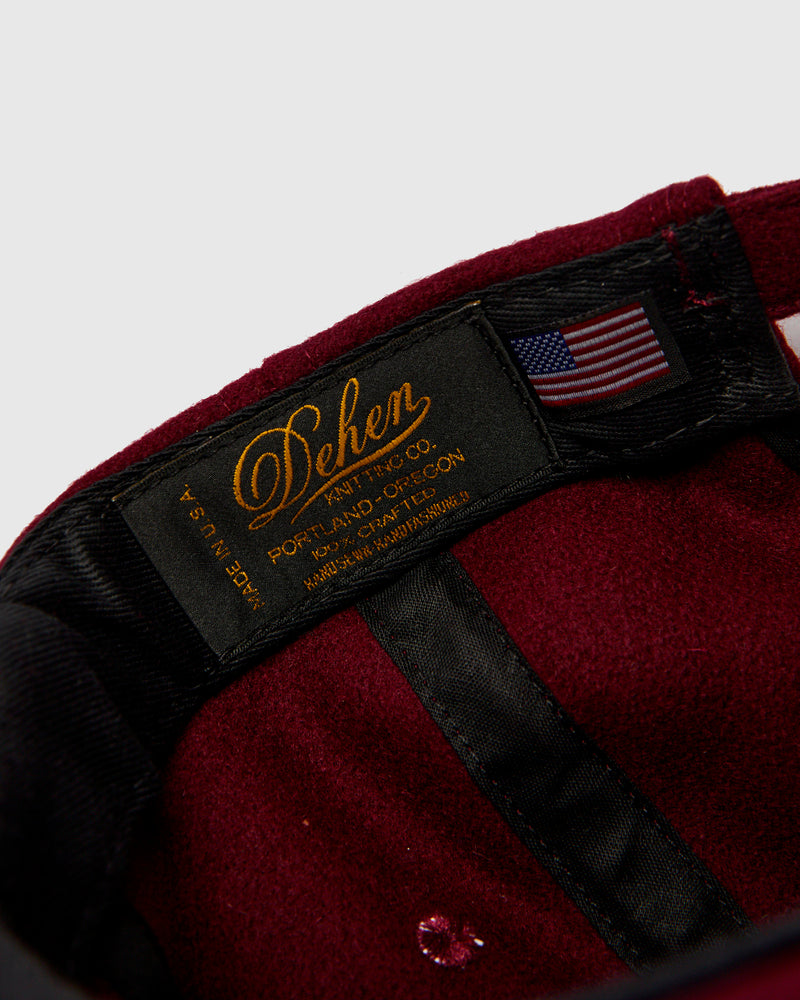 Baseball Hat in Burgundy Melton Wool