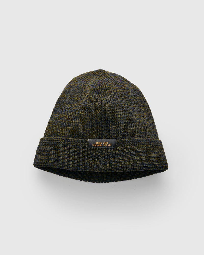 Wool Knit Watch Cap in Loden/Navy Mix