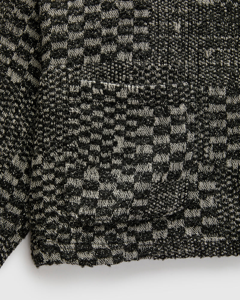 Block Pattern Knit Cardigan Sweater in Black White