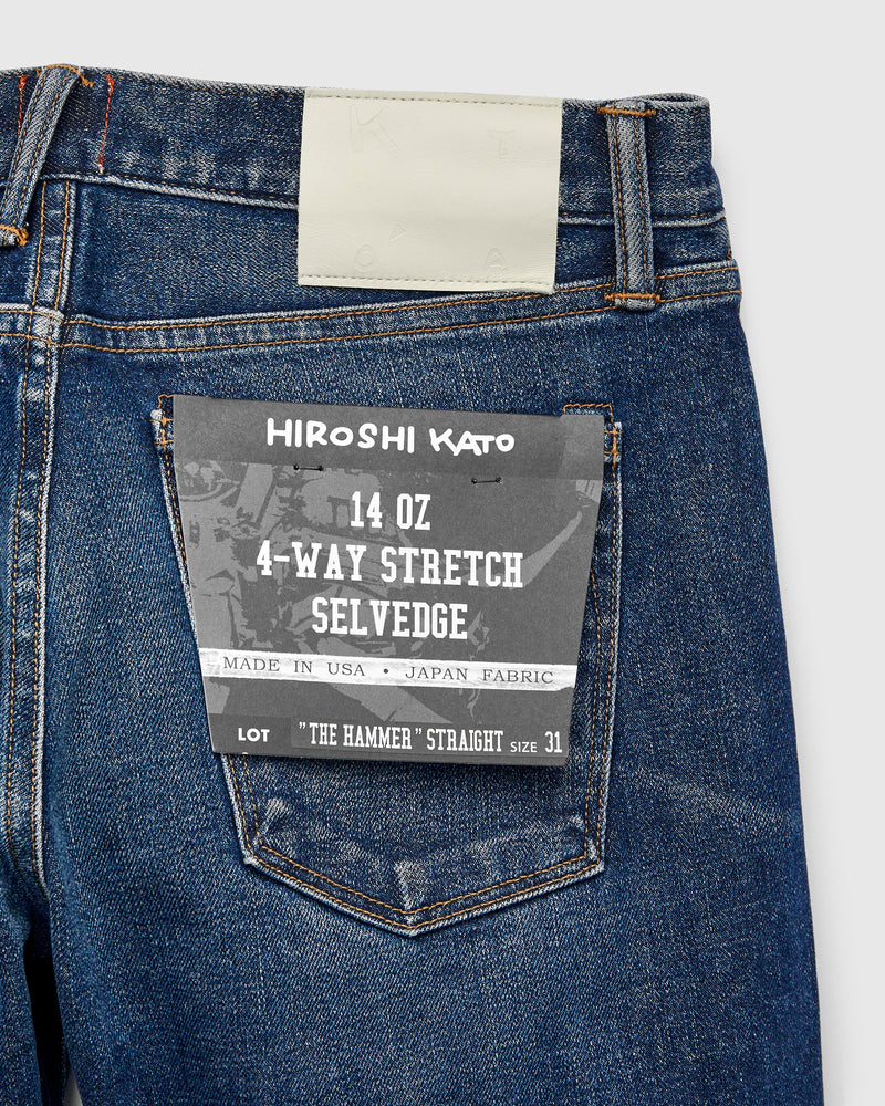 "Nikki" 14oz Washed Indigo Stretch Selvedge Denim - Hammer Straight