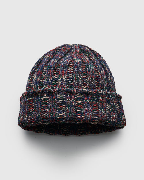 "Marled Fantasies" Wool Beanie in Navy Mix
