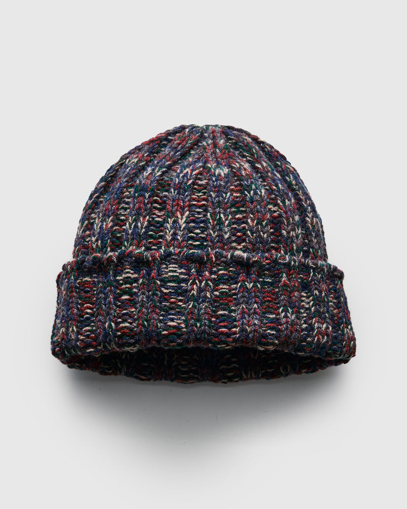 "Marled Fantasies" Wool Beanie in Navy Mix