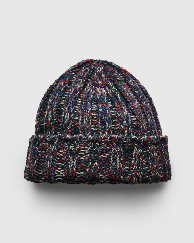 "Marled Fantasies" Wool Beanie in Navy Mix