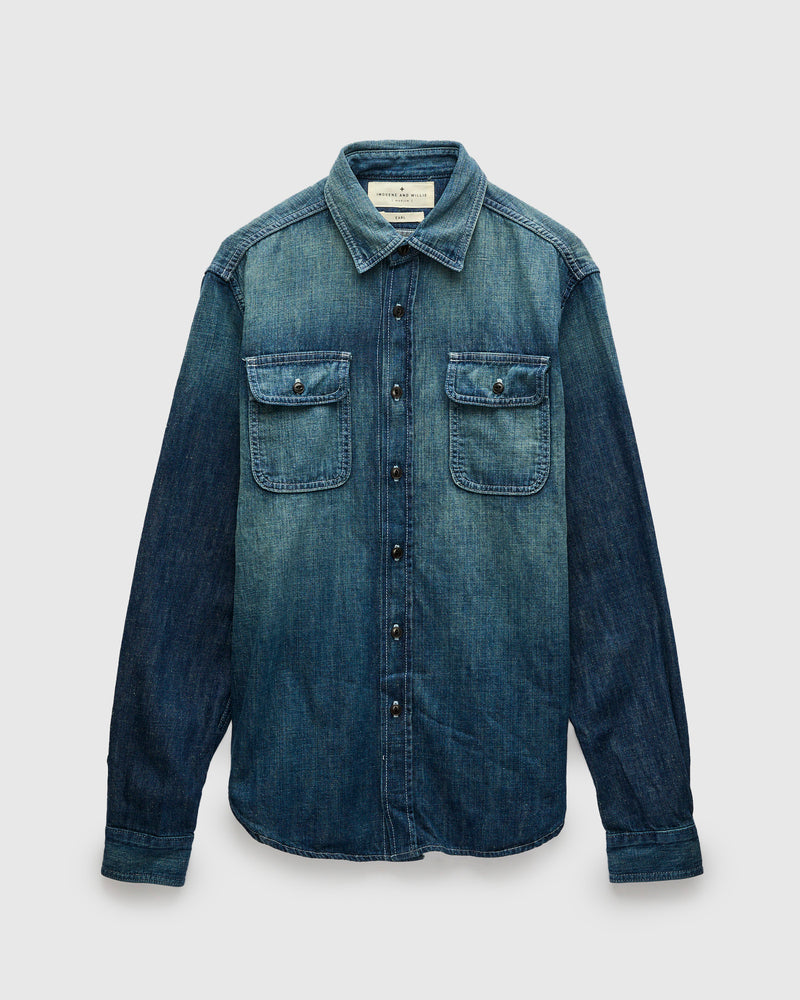 Earl Selvedge Denim Shirt in Dark Washed Indigo