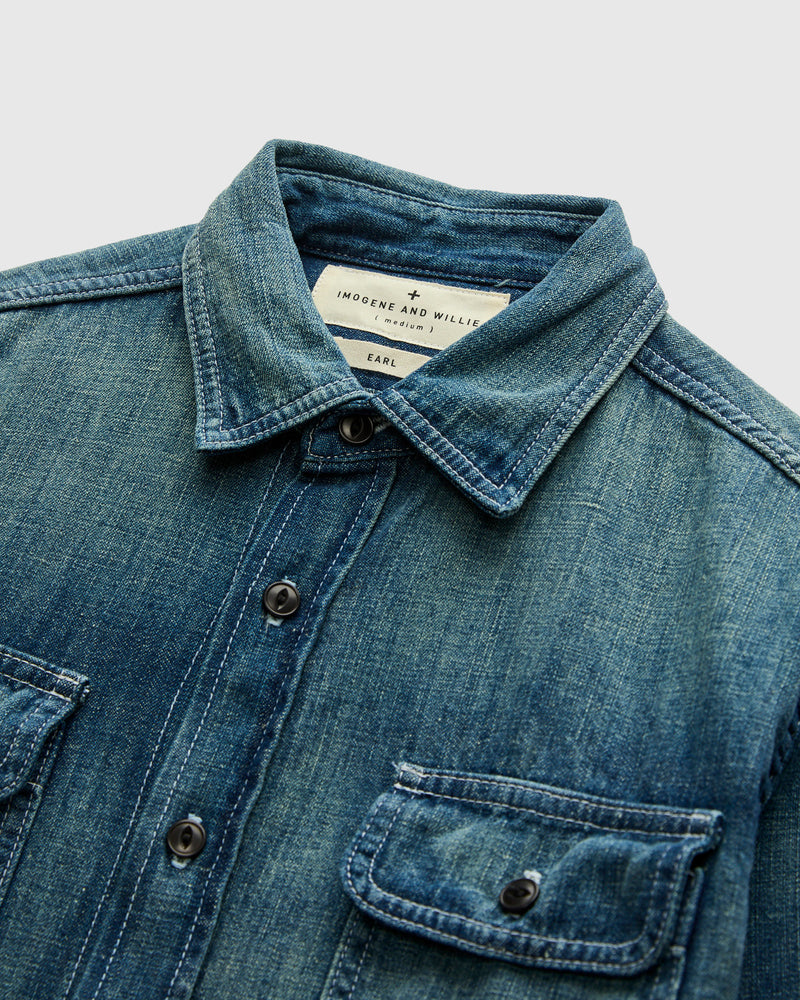 Earl Selvedge Denim Shirt in Dark Washed Indigo