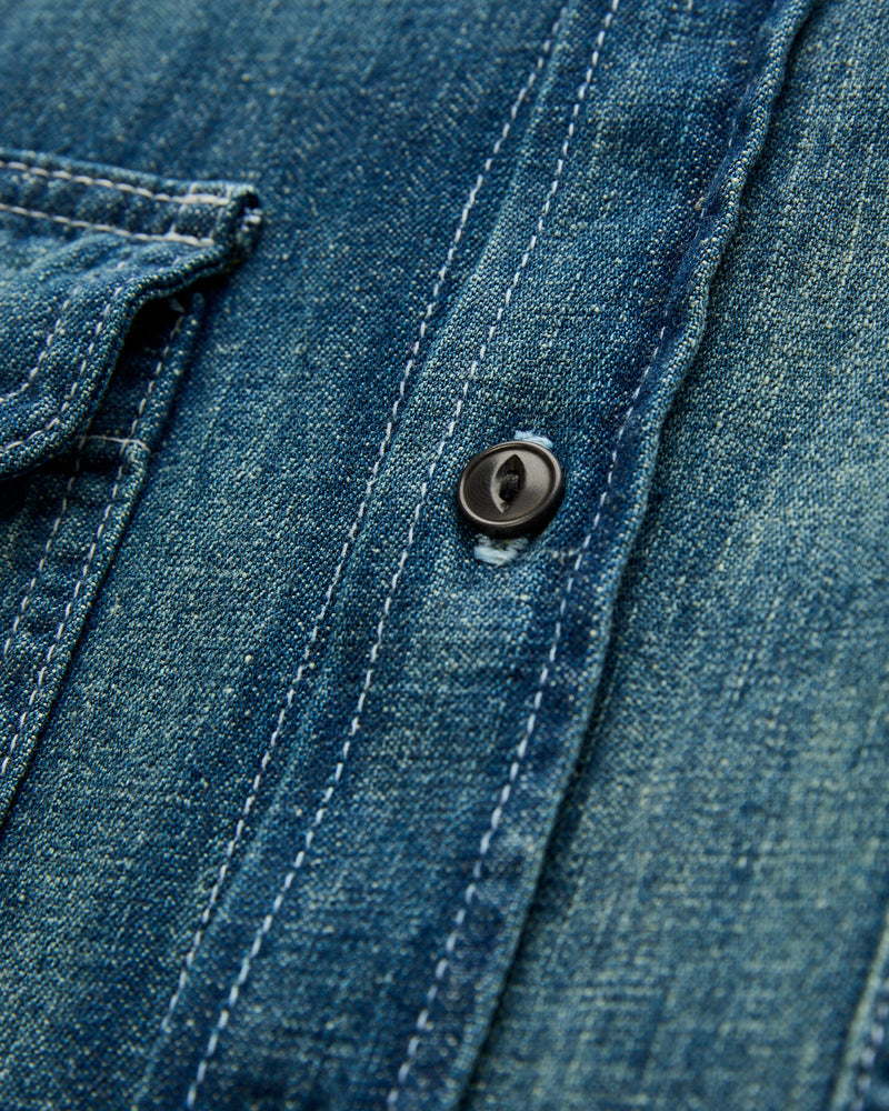 Earl Selvedge Denim Shirt in Dark Washed Indigo