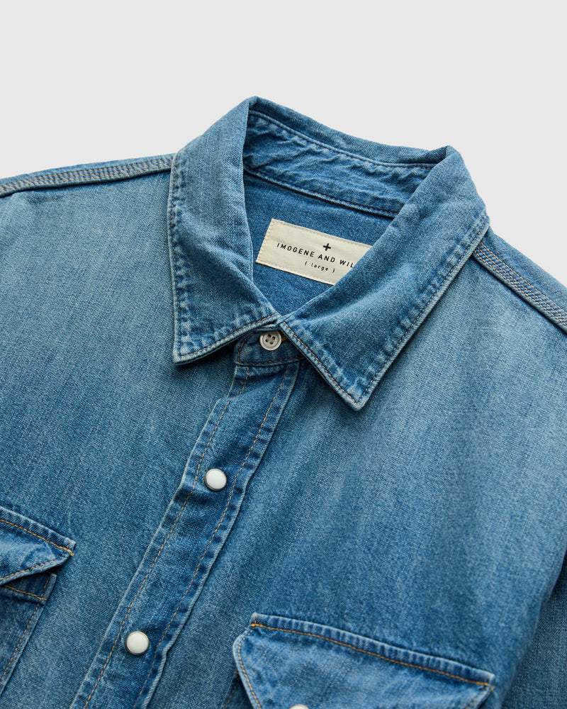 Hayes Pearl Snap Shirt in Washed Indigo