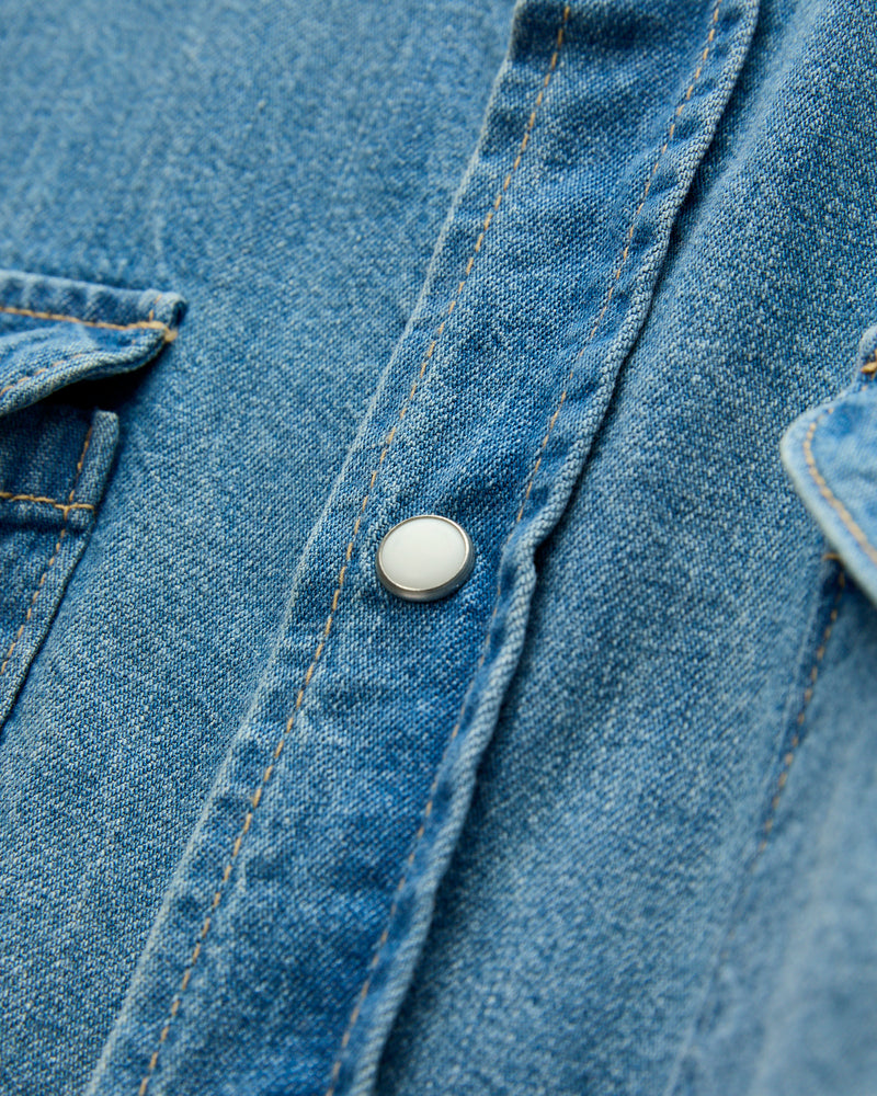 Hayes Pearl Snap Shirt in Washed Indigo