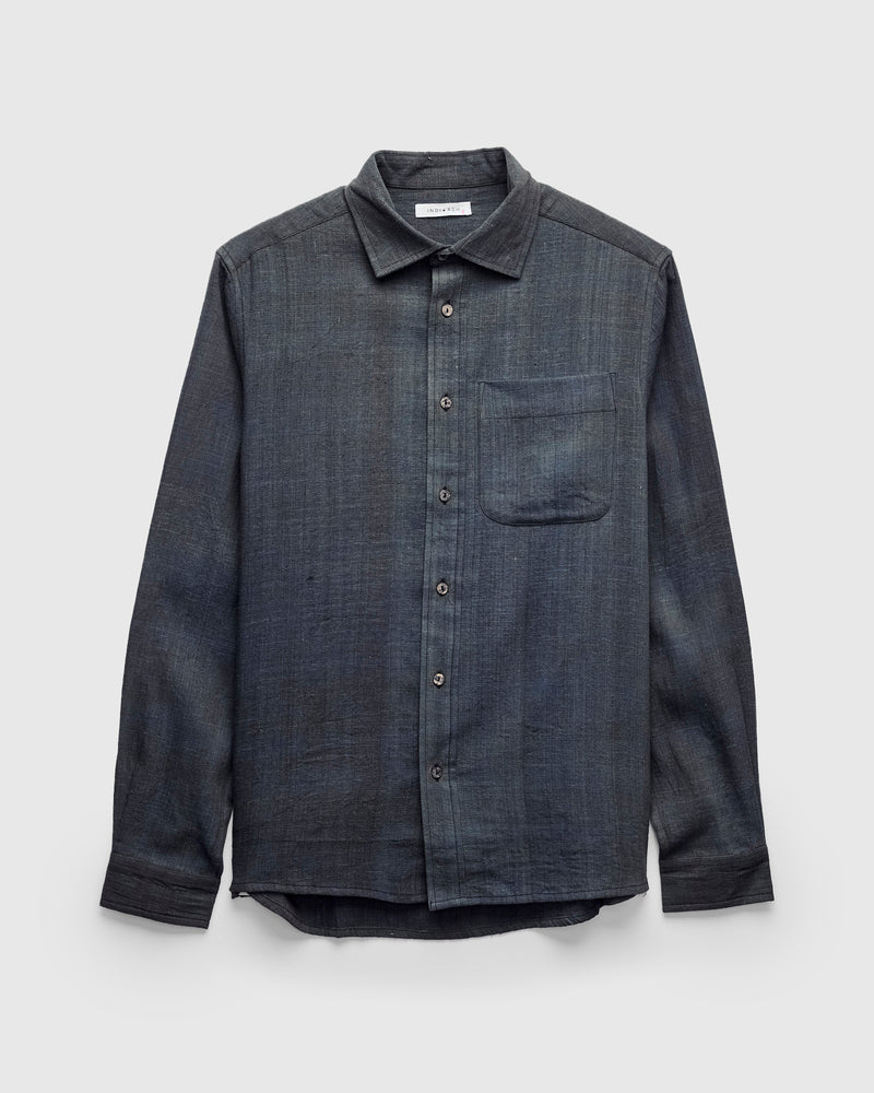 Matty Shirt in Handwoven Iron/Indigo