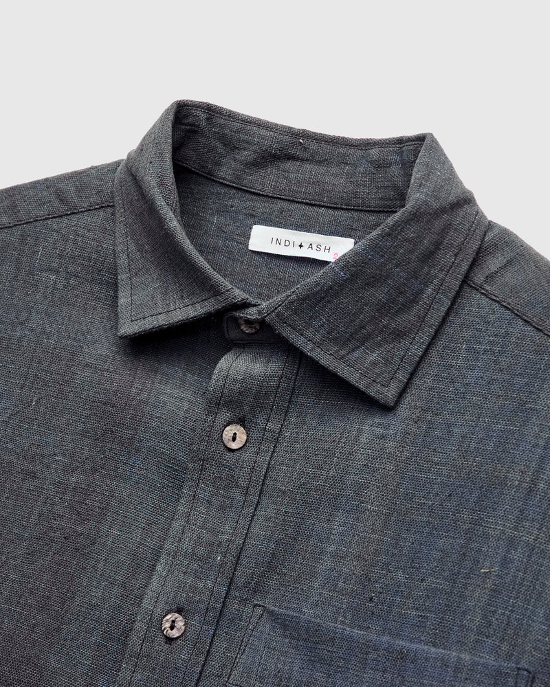 Matty Shirt in Handwoven Iron/Indigo