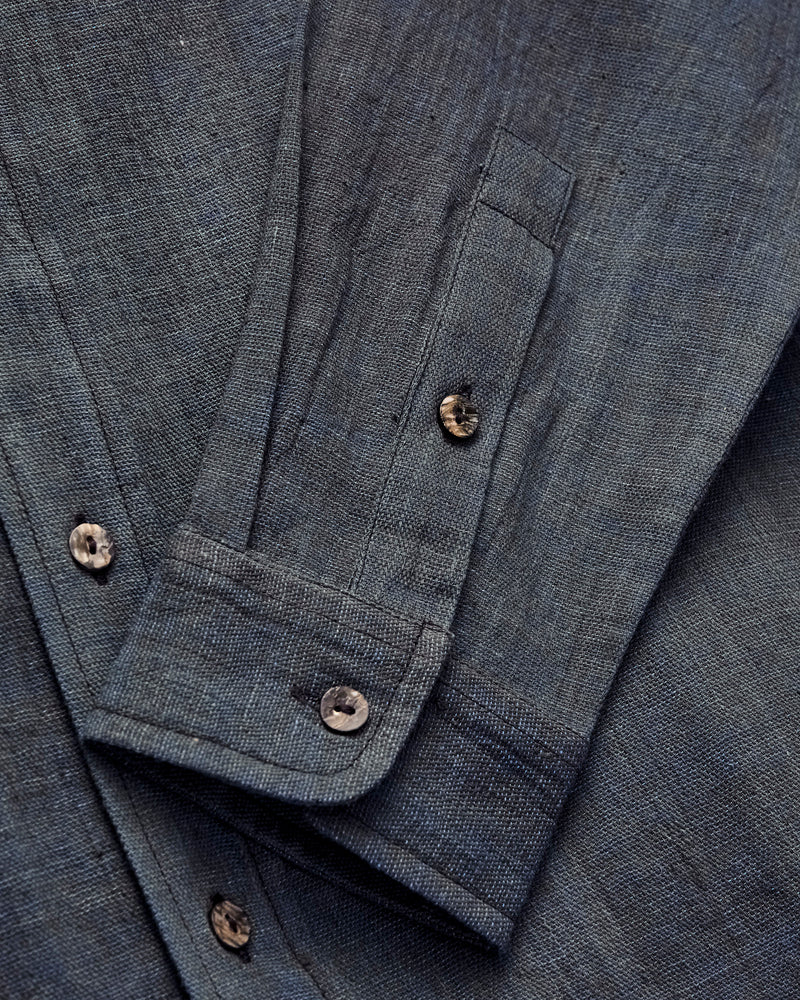 Matty Shirt in Handwoven Iron/Indigo