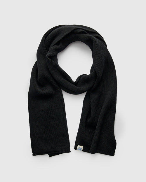 Merino Wool Classic Ribbed Scarf in Deep Black