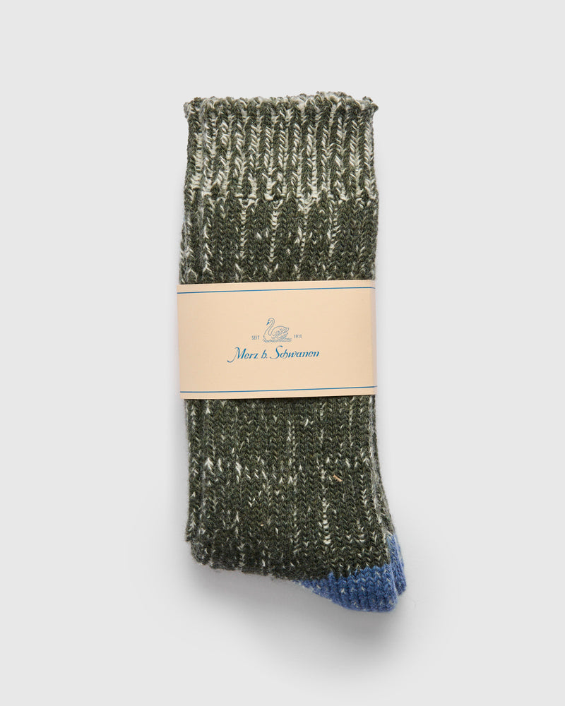 Merino Wool Melange Socks in Army/Natural