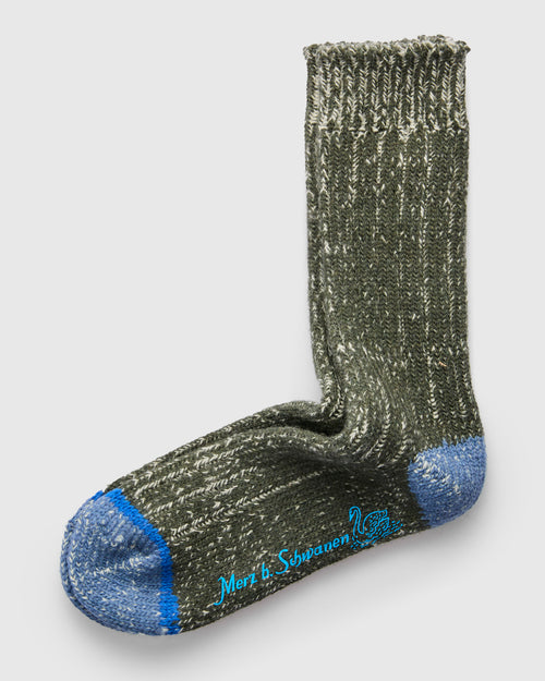 Merino Wool Melange Socks in Army/Natural