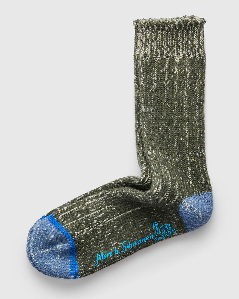 Merino Wool Melange Socks in Army/Natural
