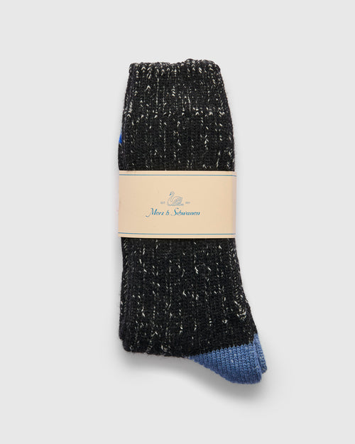 Merino Wool Melange Socks in Deep Black/Natural