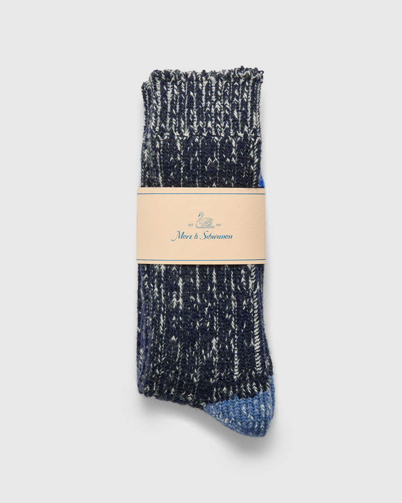 Merino Wool Melange Socks in Ink/Natural