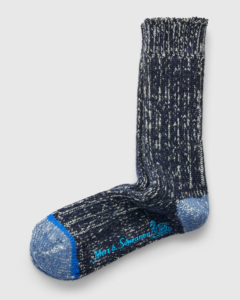 Merino Wool Melange Socks in Ink/Natural