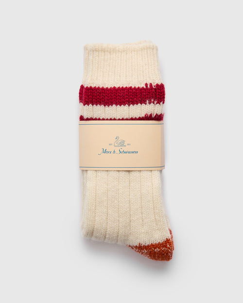 Merino Wool Stripe Socks in Natural/Dark Red