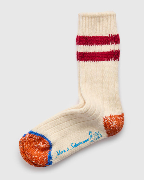 Merino Wool Stripe Socks in Natural/Dark Red